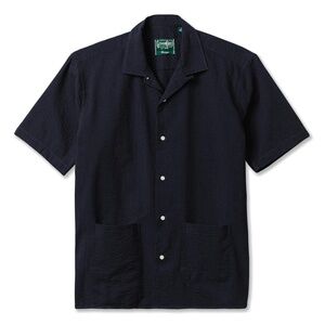 Gitman Vintage Classic Seersucker Cuban Shirt in Navy